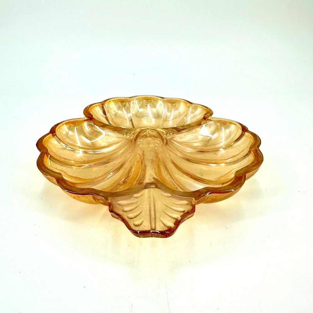 Vintage Jeannette Carnival Glass Hibiscus Island Candy Nut Dish 6"